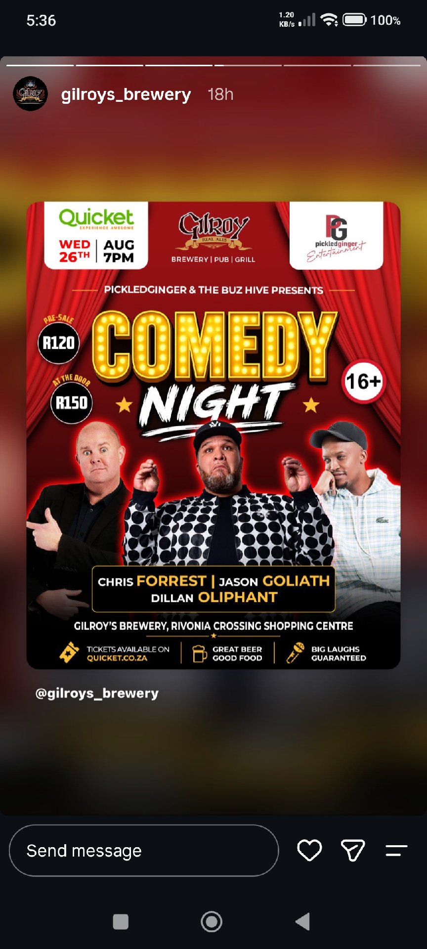 Chris Forrest @ Gilroys Brewery · Sandton 26 Aug