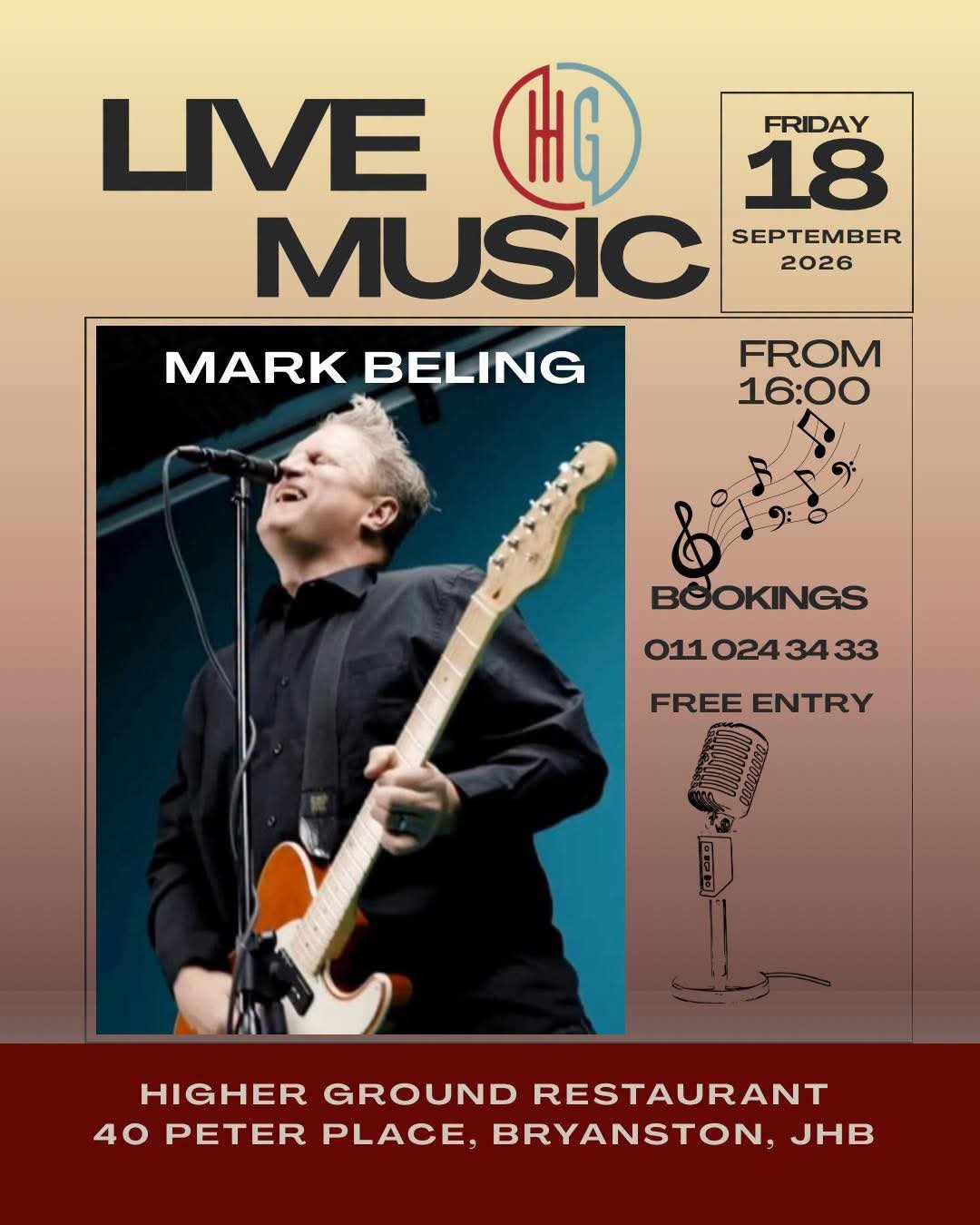 Mark Beling @ Higher Ground · Sandton 18 Sep