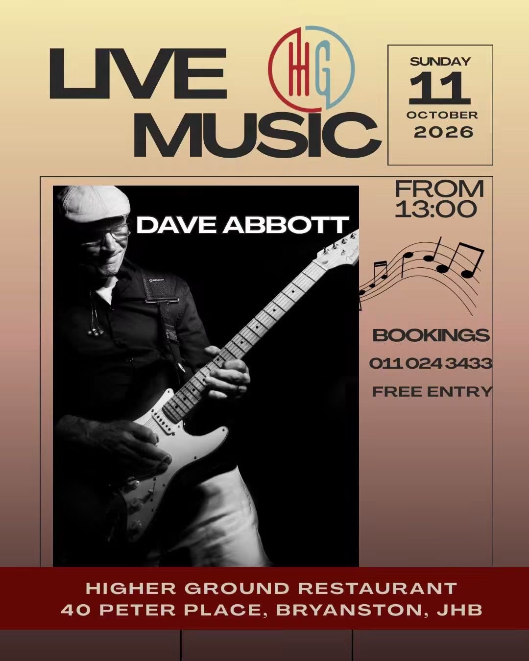 Dave Abbot @ Higher Ground · Sandton 11 Oct