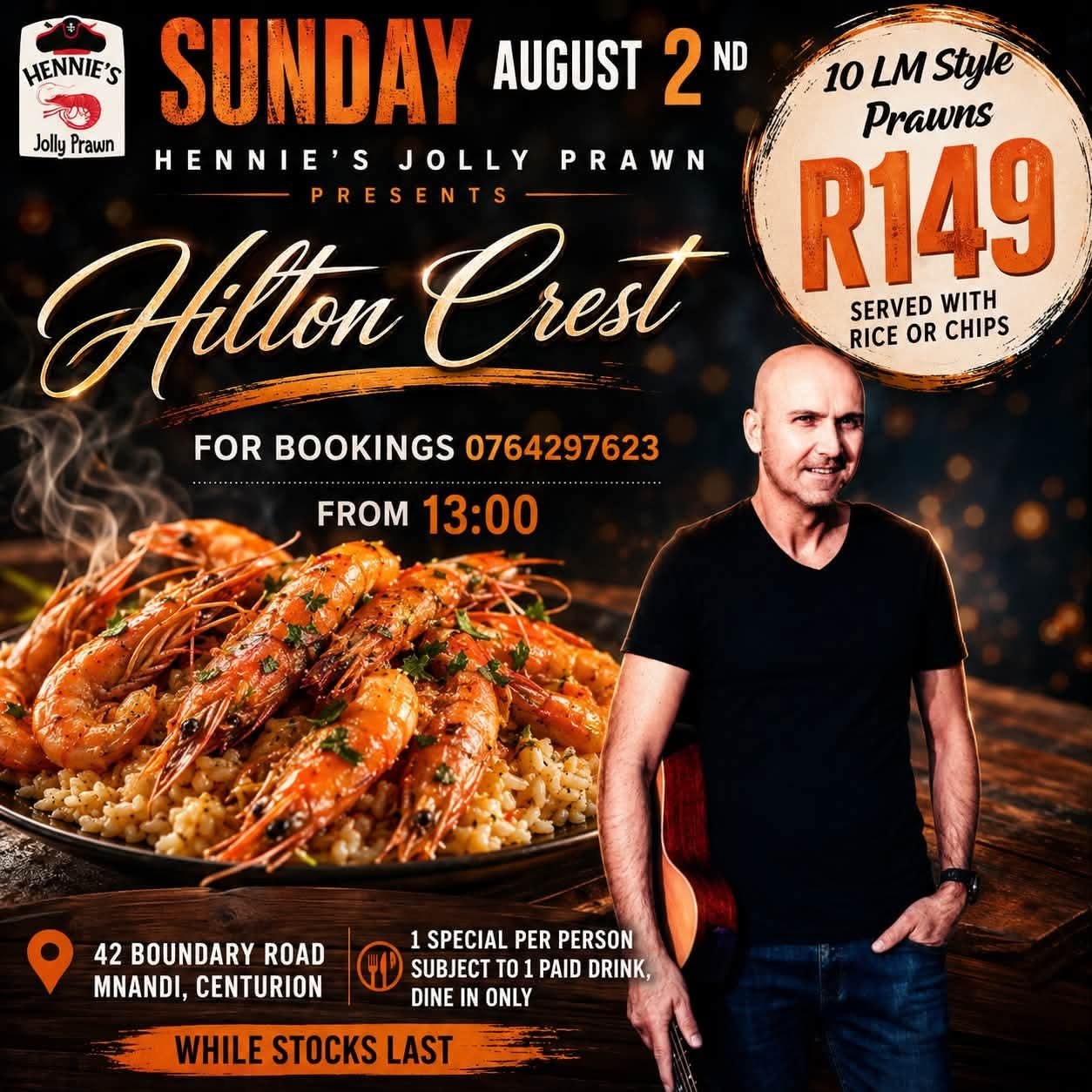 Hilton Crest @ Hennie's Jolly Prawn 2 Aug