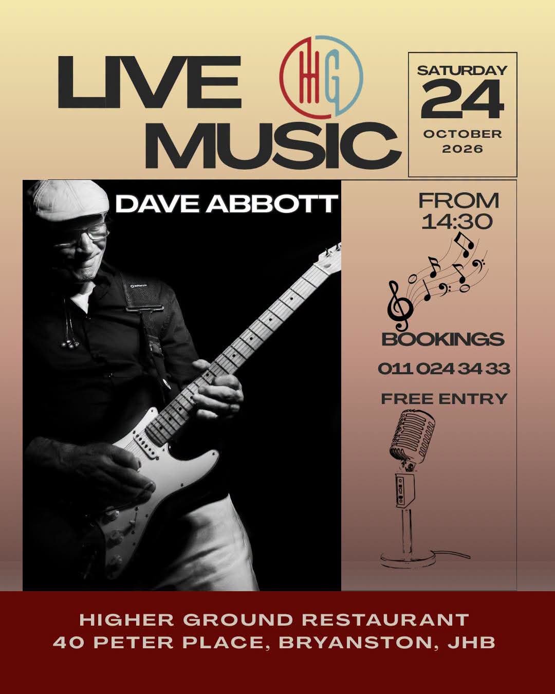 Dave Abbot @ Higher Ground · Sandton 24 Oct