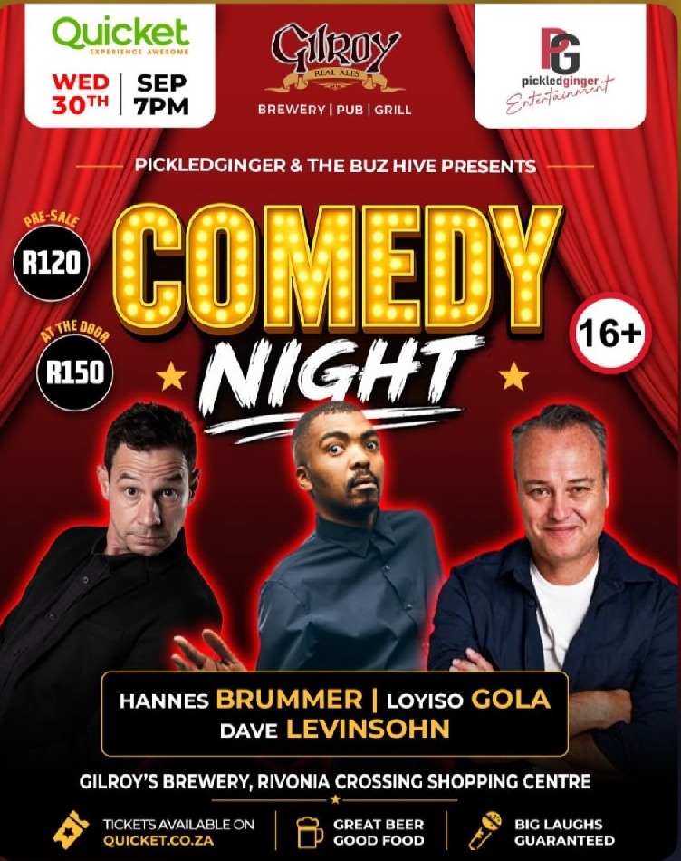 Hannes Brummer, Loyiso Gola, Dave Levinsohn @ Gilroys Brewery · Sandton 30 Sep