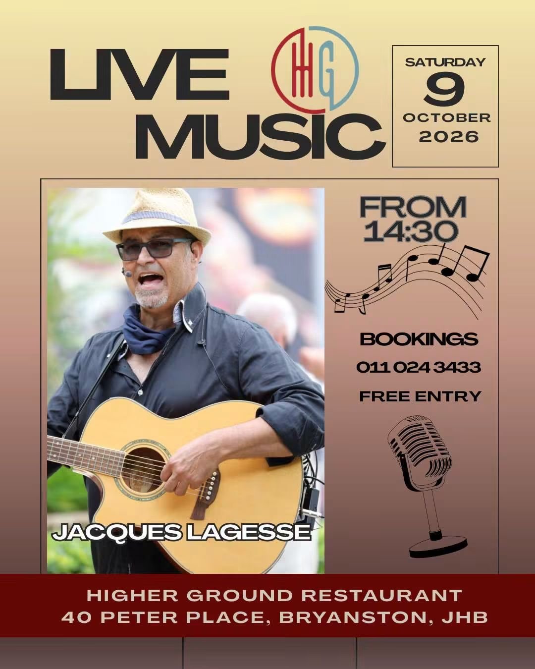 Jacques Lagesse @ Higher Ground · Sandton 9 Oct