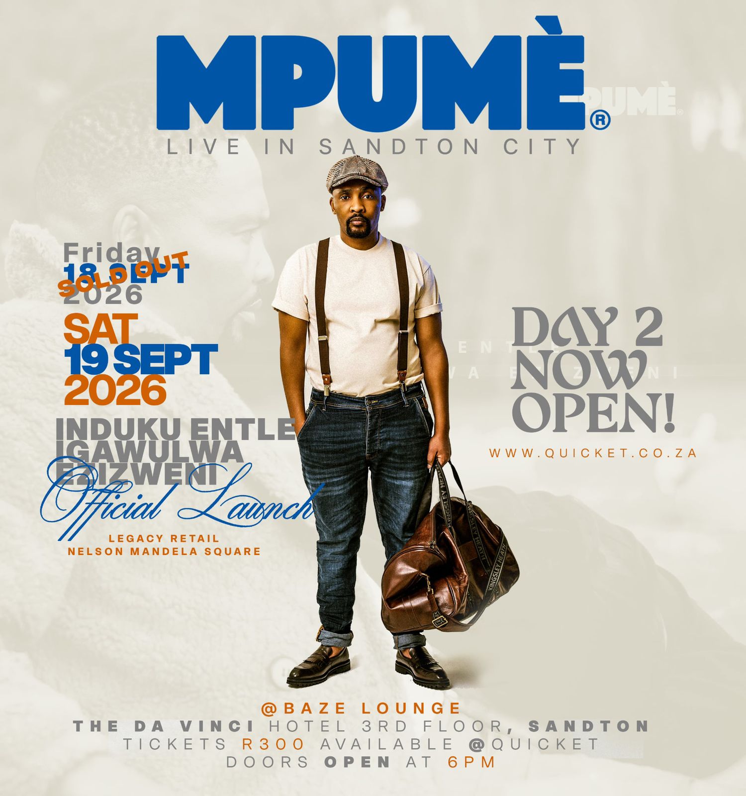 MPUME LIVE in Sandton City at Bazelounge on 18 & 19 September 2026
