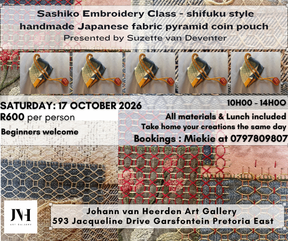 Sashiko Embroidery Class presented by Suzette van Deventer