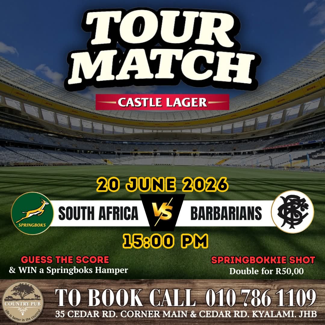 South Africa vs Barbarians @ Country pub 20 June