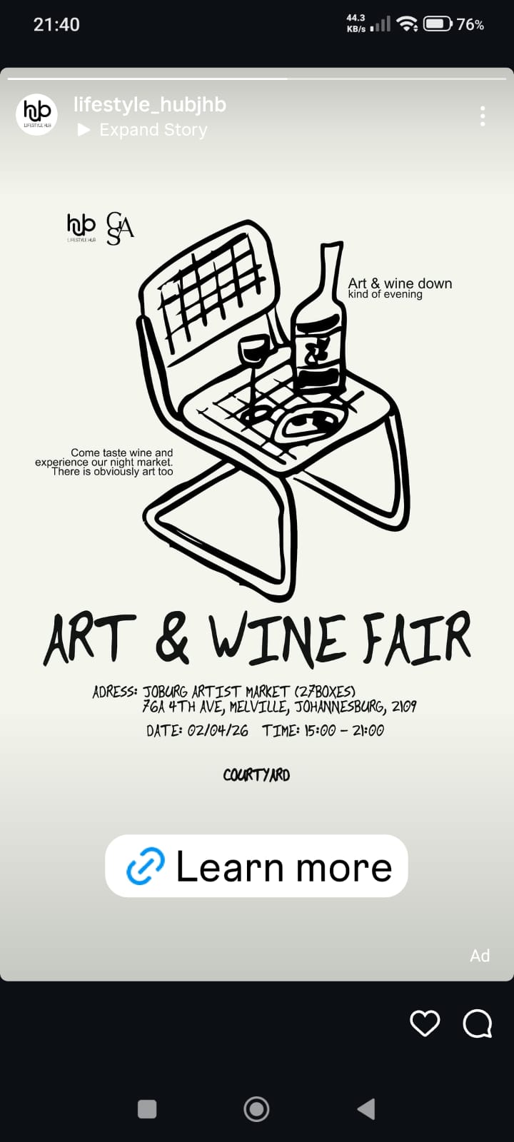 Art & Wine Fair @ 27 Boxes Melville, 02-04-2026 15:00