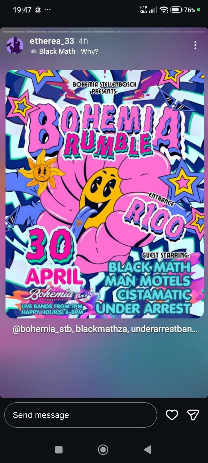 Black Math, Man Motels, Cistamatic, Under Arrest @ Bohemia, 30-04-2026 18:00, R100