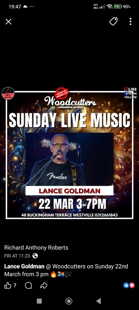 Lance Goldman @ Woodcutters, 22 March 2026 15:00, Free