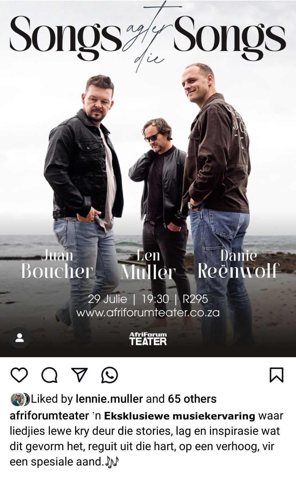 Juan Boucher, Len Muller, Danie Reènwolf @ Afriforum Teater, 20-07-2026 19:30, R295