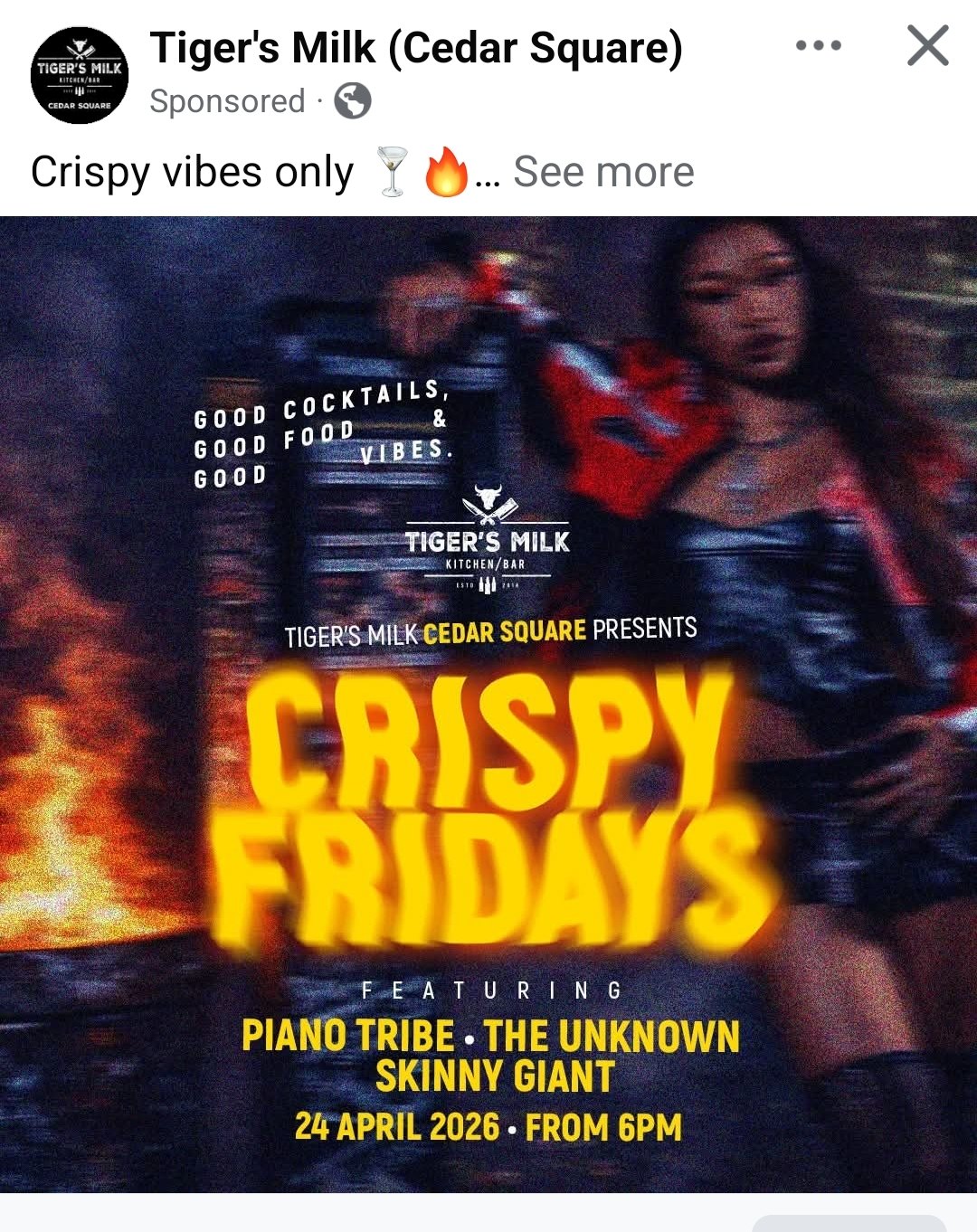 Piano Tribe, The Unknown, Skinny Giant @ Tiger's Milk, Cedar Square, 24-04-2026 18:00