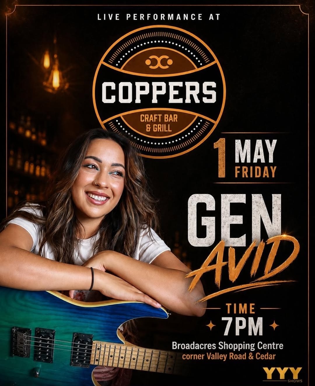 Gen Avid @ Coppers Craft Bar & Grill, Broadacres Shopping Centre, 01-05-2026 19:00