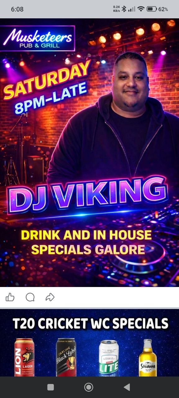 DJ VIKING @ Musketeers PUB & GRILL, 20 June 2026 20:00, Free